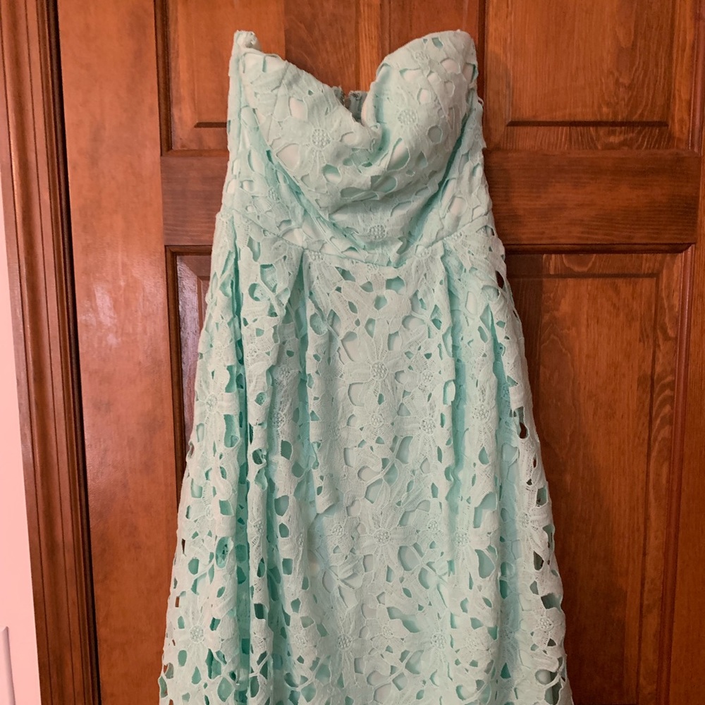 Strapless Teal Lace Dress
